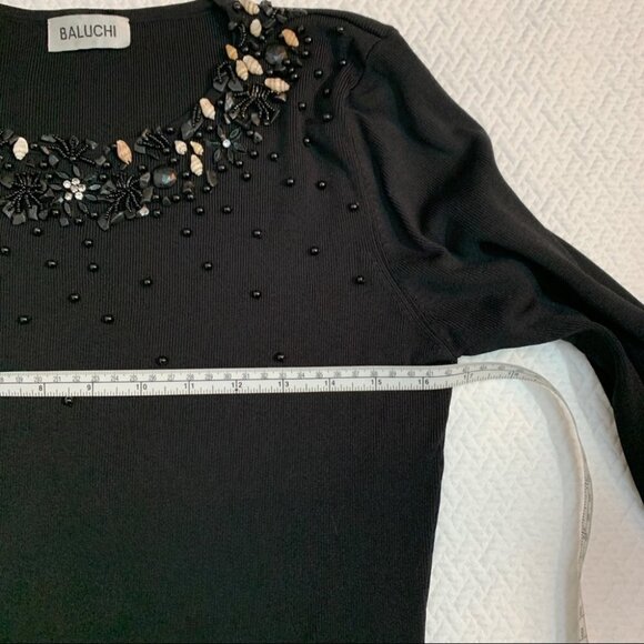 RARE! Vintage Baluchi🖤Black Sweater Bead/Shell Detail Long Sleeve Lightweight … - Picture 8 of 10